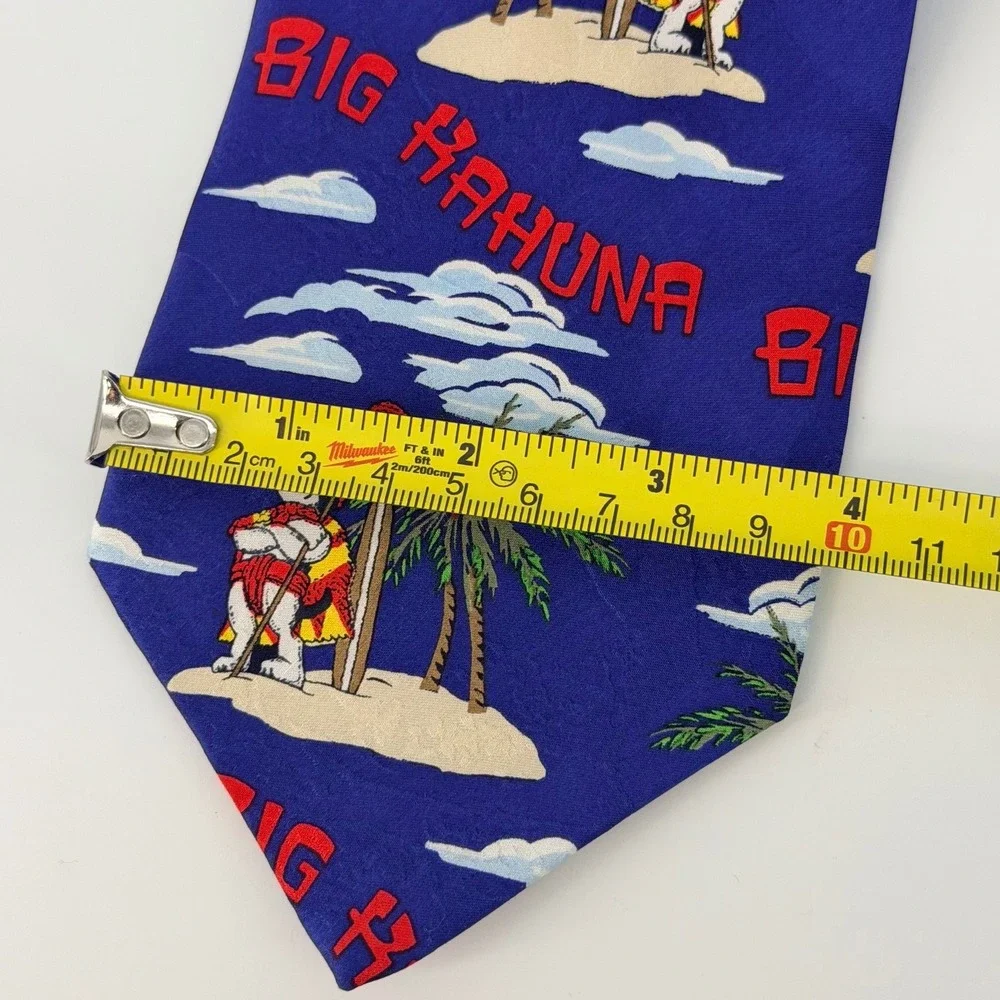 Vintage Big Dogs Mens Big Kahuna Tropical Island Blue Silk‎ Graphic Necktie 0817